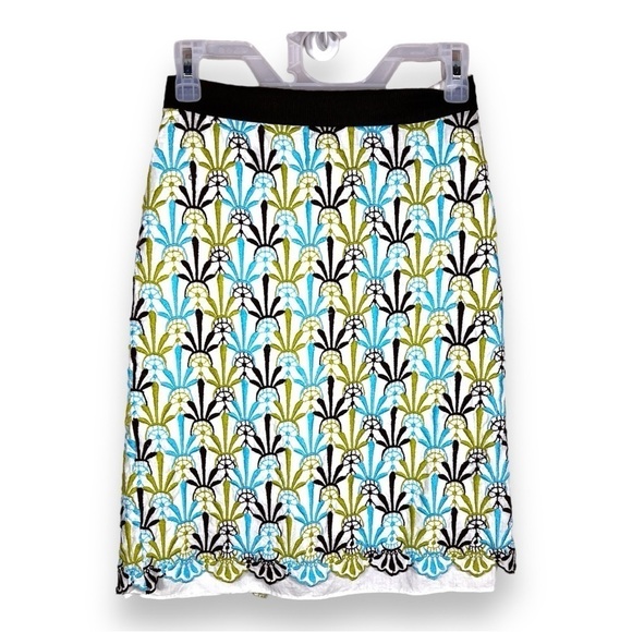 XS MILLY PENCIL SKIRT COTTON EMBROIDERED BOHO LINED BLUE TEAL WHITE GREEN - Picture 1 of 10